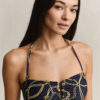 Top de biquíni bandeau com estampado de correntes