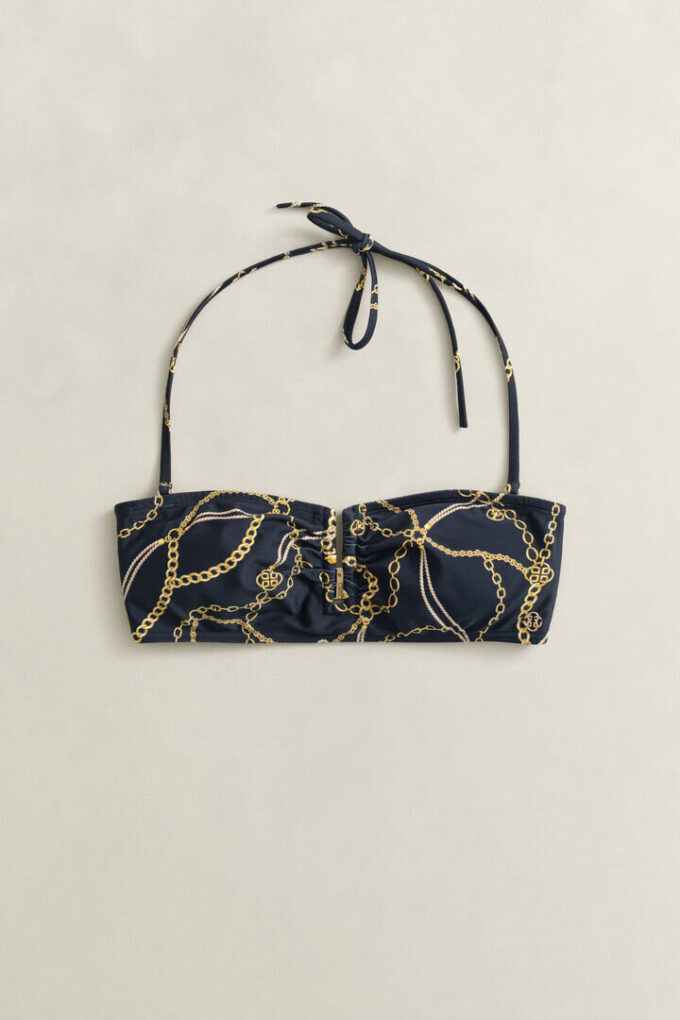 Top de biquíni bandeau com estampado de correntes