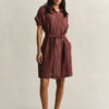 Vestido camisa de linho com mangas curtas