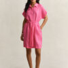 Vestido camisa de linho com mangas curtas