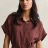 Vestido camisa de linho com mangas curtas