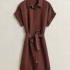 Vestido camisa de linho com mangas curtas