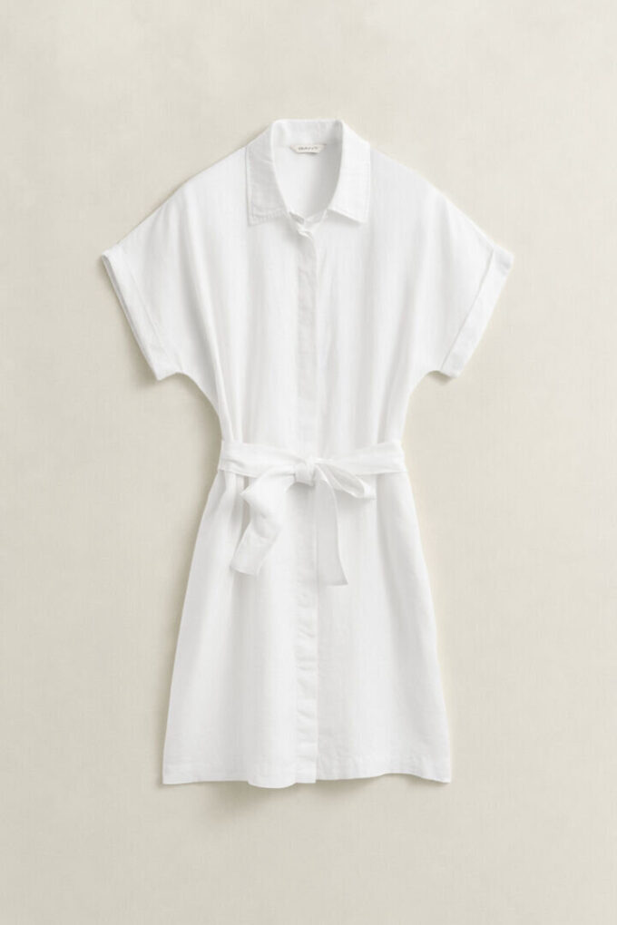 Vestido camisa de linho com mangas curtas
