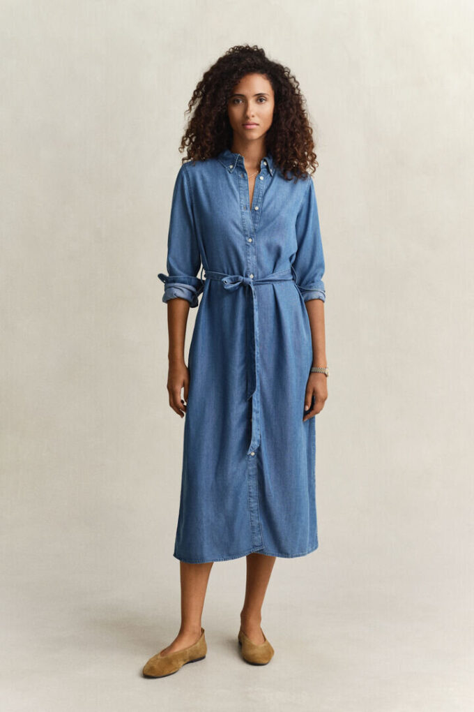Vestido camisa em chambray