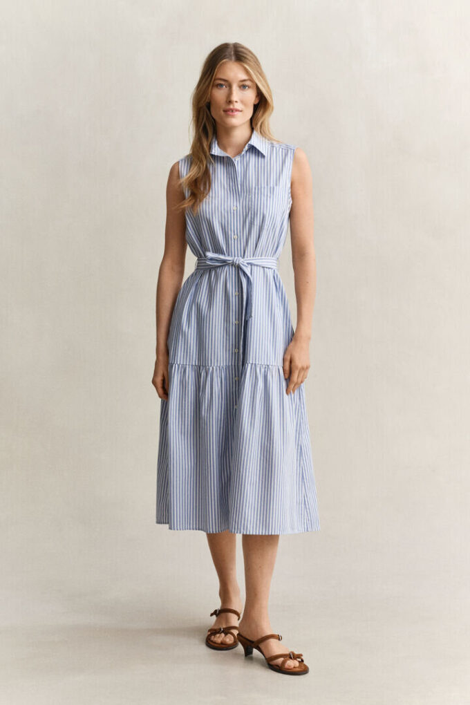 Vestido de algodão às riscas sem mangas