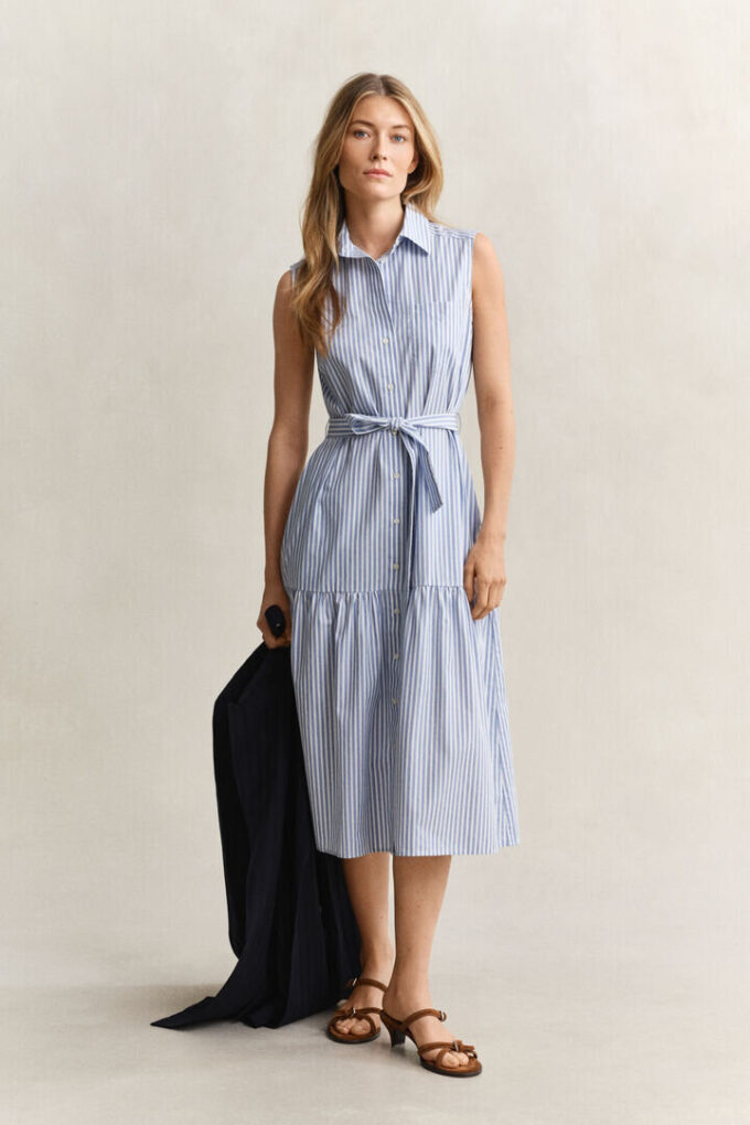 Vestido de algodão às riscas sem mangas