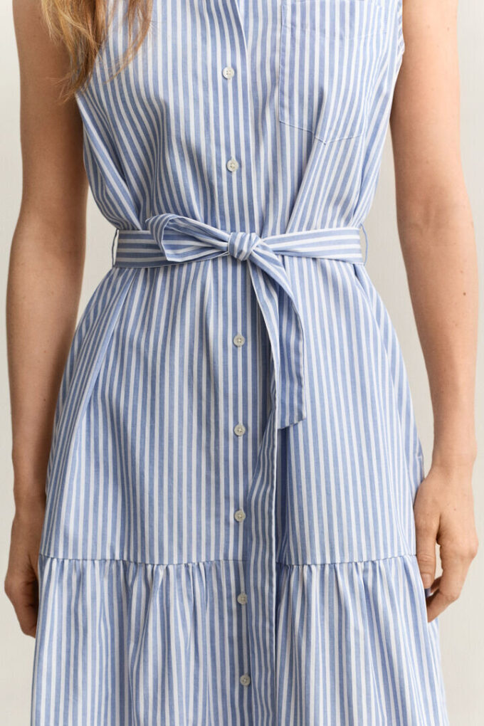 Vestido de algodão às riscas sem mangas