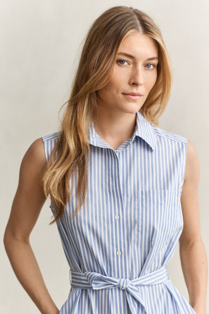Vestido de algodão às riscas sem mangas