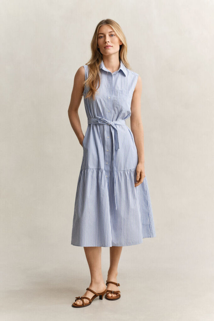 Vestido de algodão às riscas sem mangas