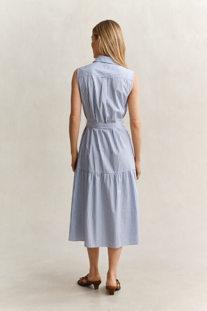 Vestido de algodão às riscas sem mangas