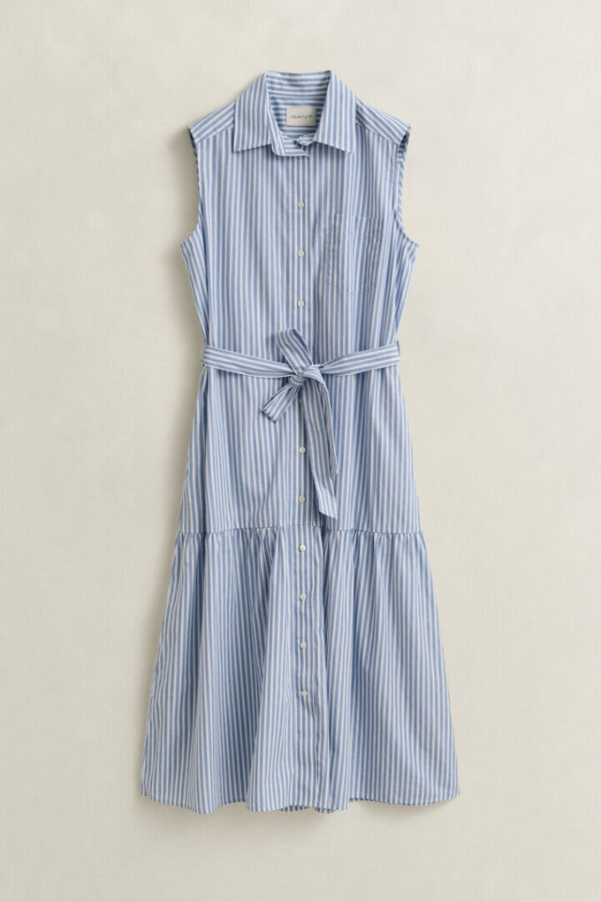 Vestido de algodão às riscas sem mangas