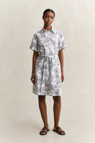 Vestido de camisa de linho com padrão floral