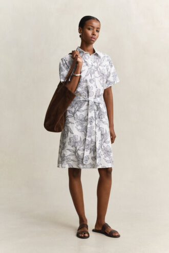 Vestido de camisa de linho com padrão floral