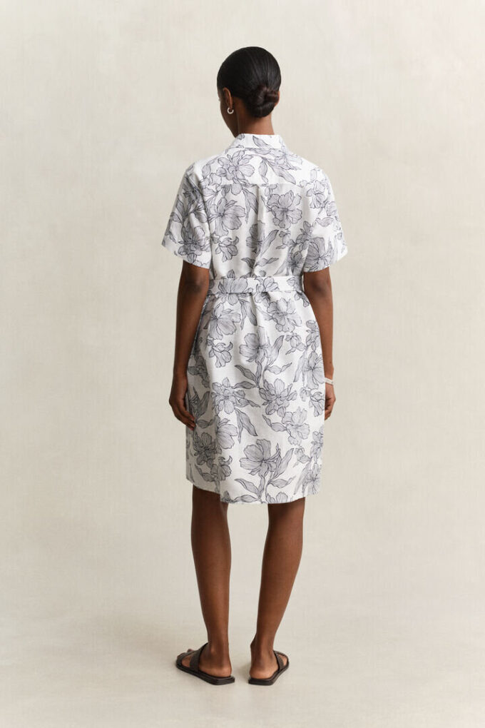 Vestido de camisa de linho com padrão floral
