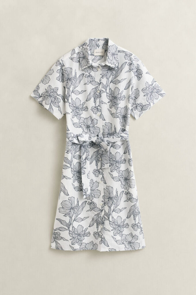Vestido de camisa de linho com padrão floral