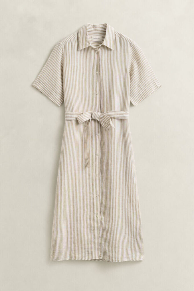 Vestido de camisa de linho às riscas