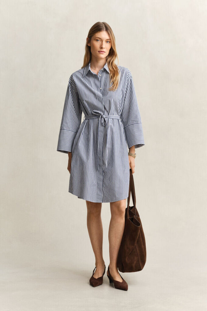 Vestido de camisa em popeline às riscas