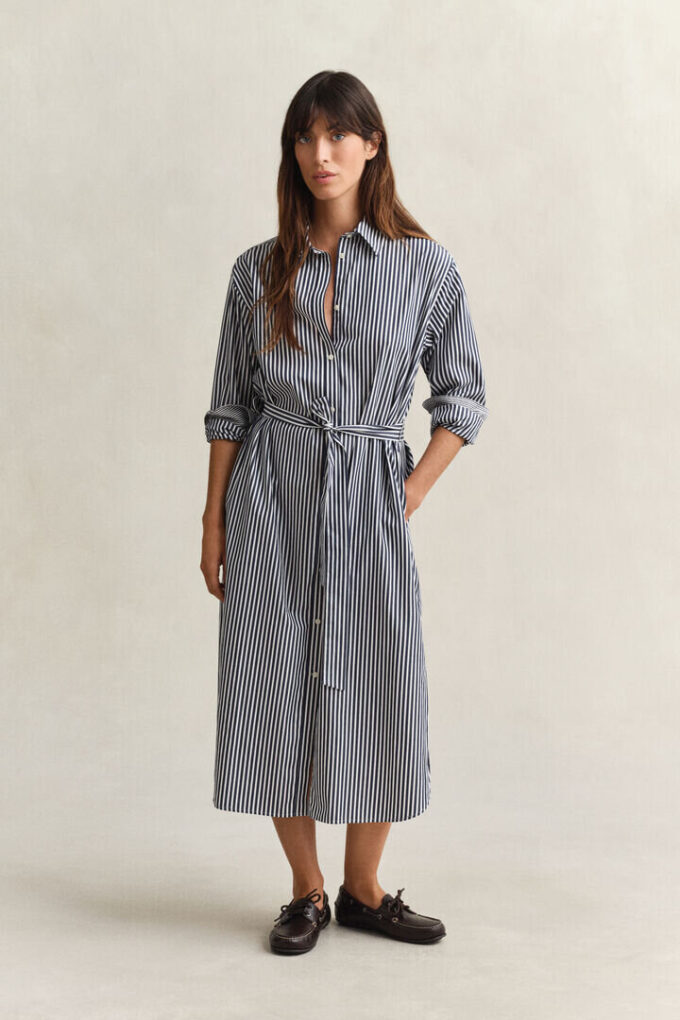 Vestido de camisa em popeline às riscas