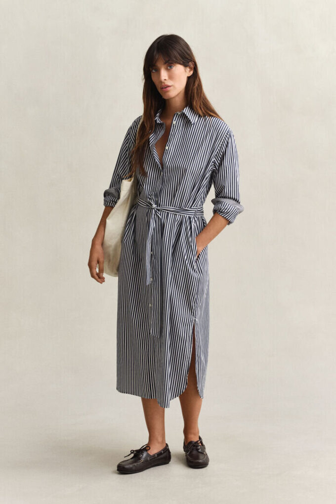 Vestido de camisa em popeline às riscas
