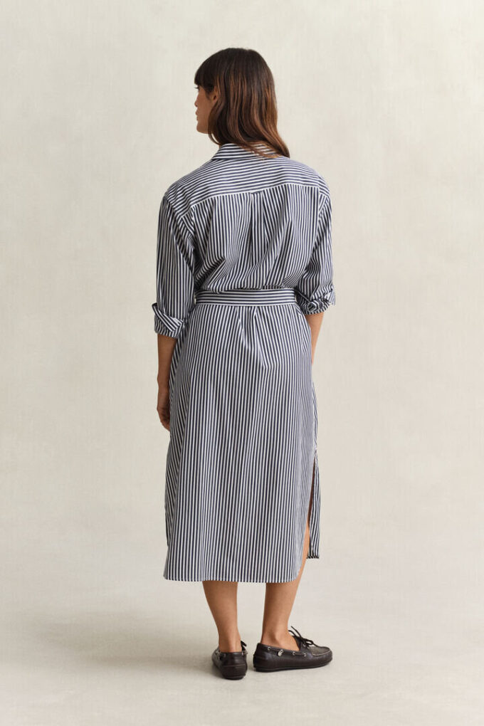 Vestido de camisa em popeline às riscas