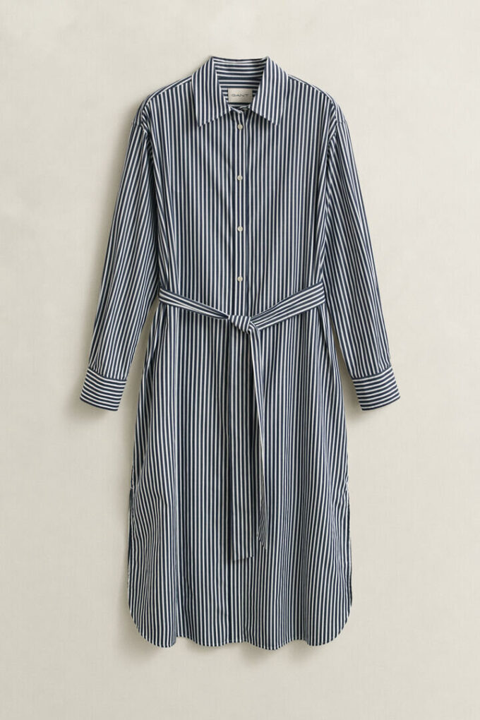 Vestido de camisa em popeline às riscas
