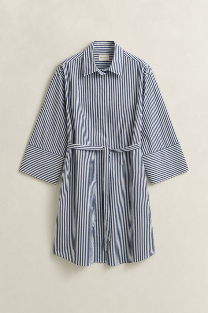 Vestido de camisa em popeline às riscas