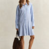 Vestido de camisa às riscas em seersucker