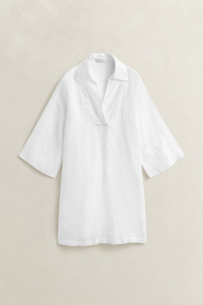 Vestido de linho com gola aberta