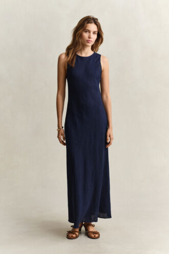 Vestido Midi de Linho com Corte em Bia