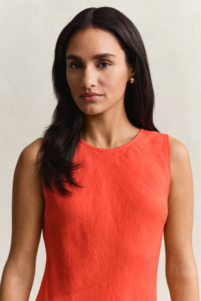 Vestido Midi de Linho com Corte em Bia