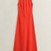 Vestido Midi de Linho com Corte em Bia