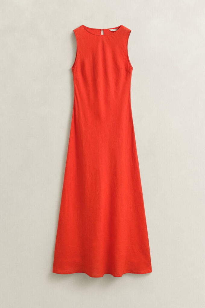 Vestido Midi de Linho com Corte em Bia