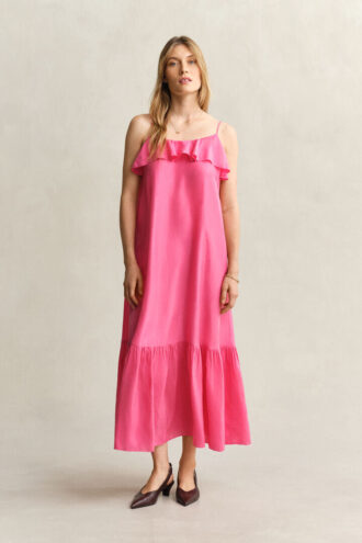 Vestido midi de seda com alças
