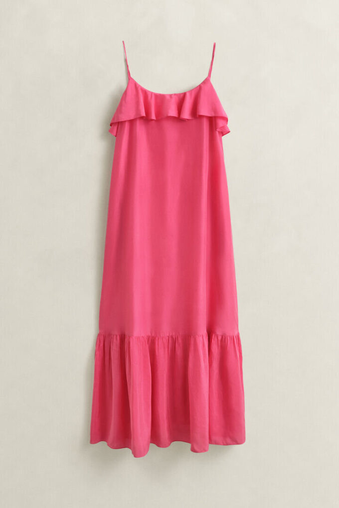 Vestido midi de seda com alças