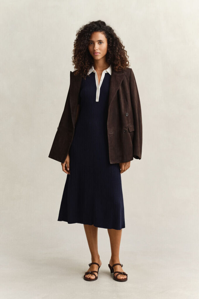 Vestido polo em malha canelada
