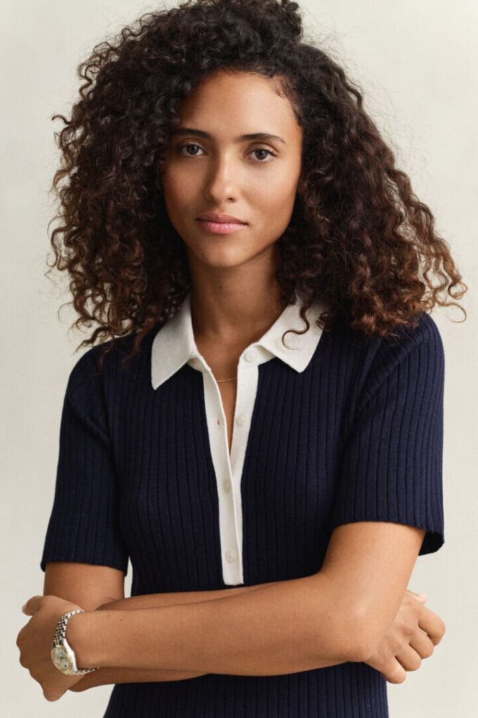 Vestido polo em malha canelada