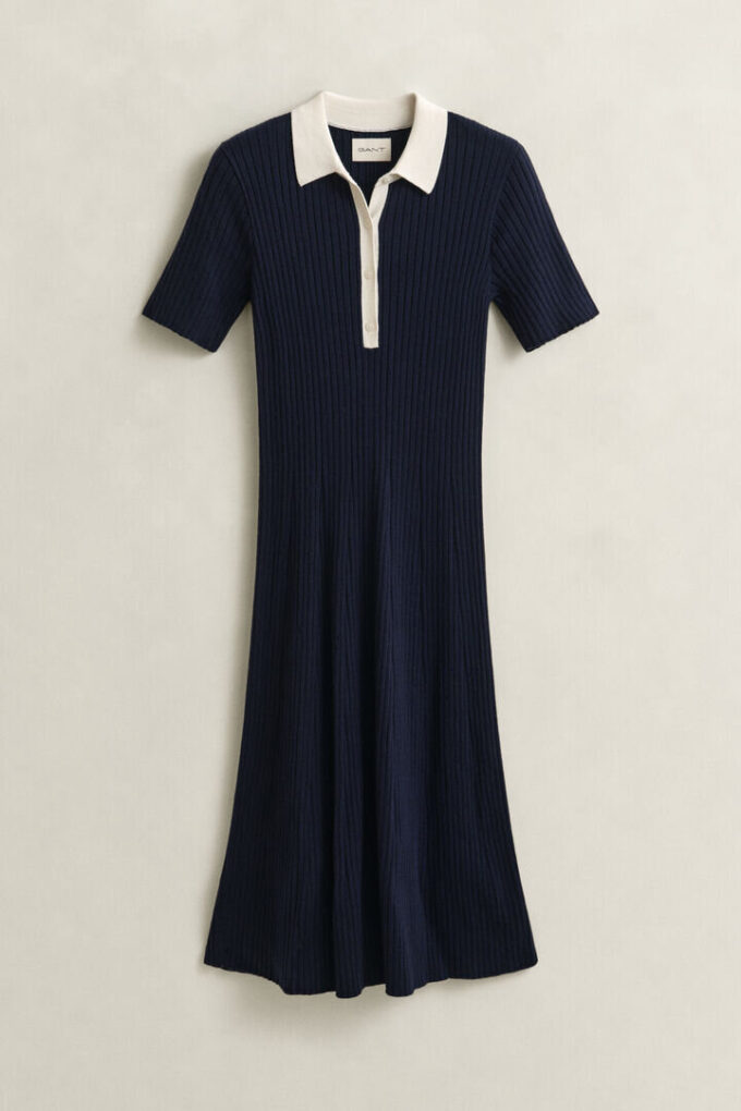 Vestido polo em malha canelada