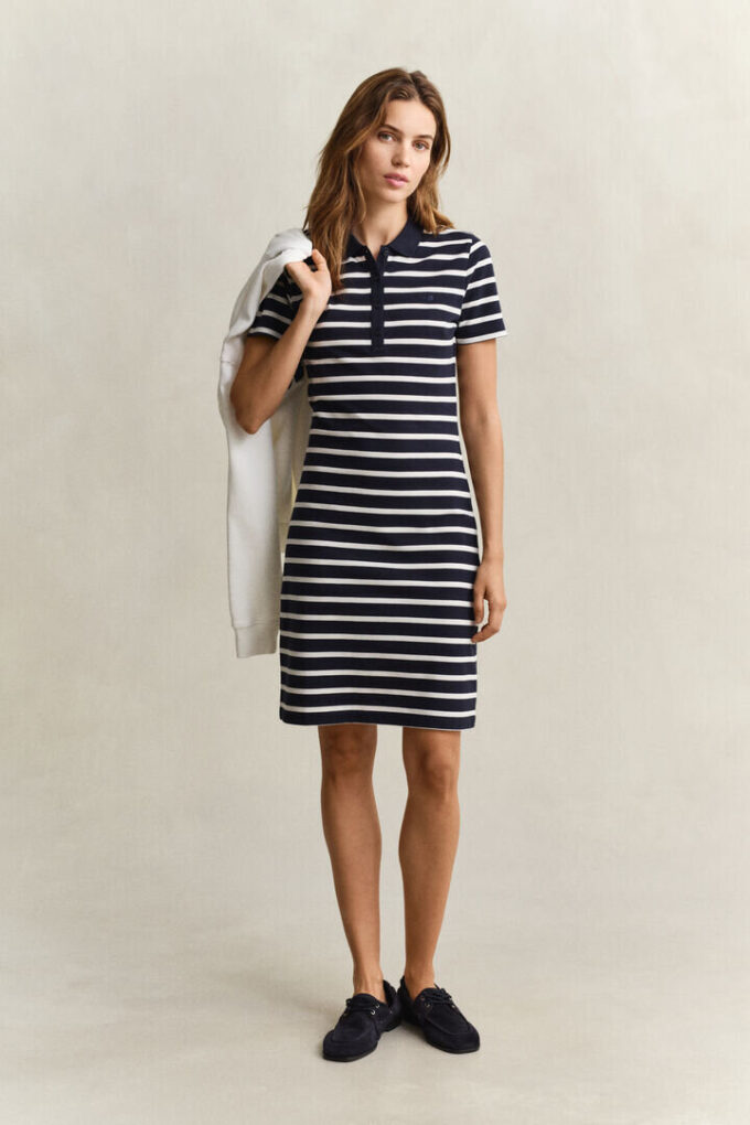 Vestido Polo às Riscas em Piqué