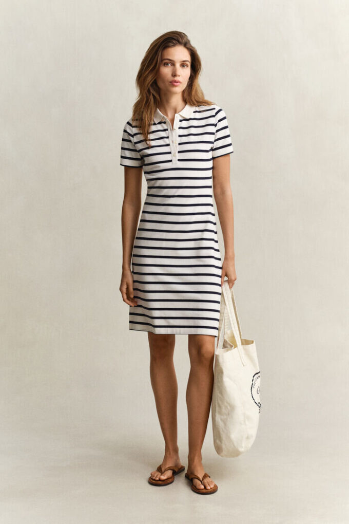 Vestido Polo às Riscas em Piqué